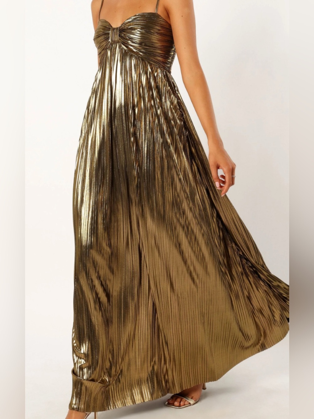 Metallic Gold Pleated Maxi Skirt - Women